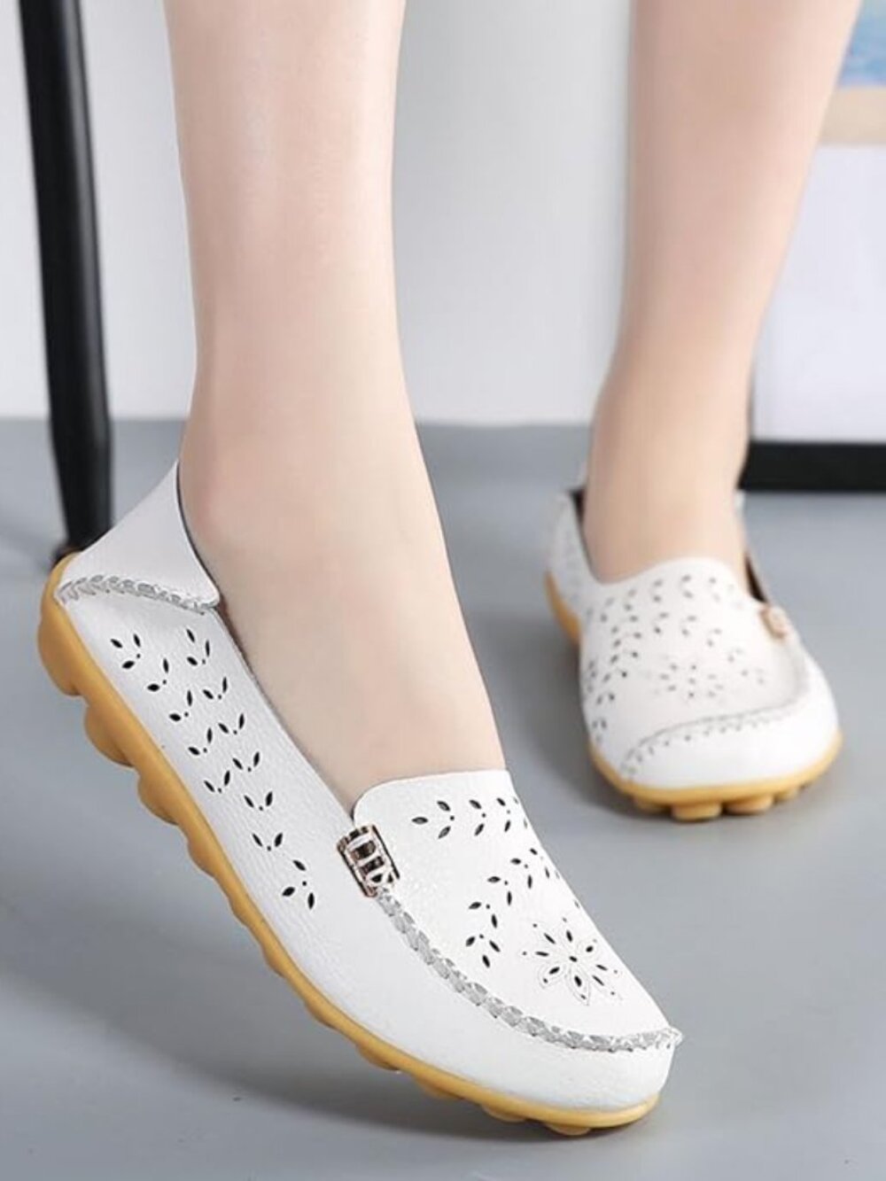 VenusCelia Women's Natural Comfort Walking Flat Loafer 100% Leather Size 8.5